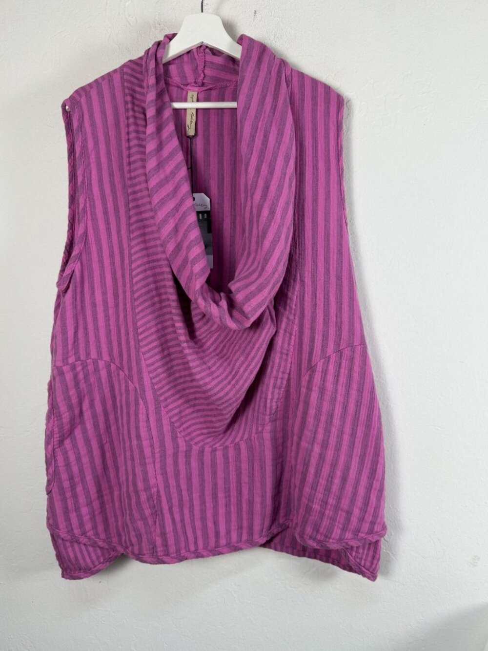 Cynthia Rowley Sz 1 Purple Striped Cowl Neck Sleeveless Top Cotton USA New